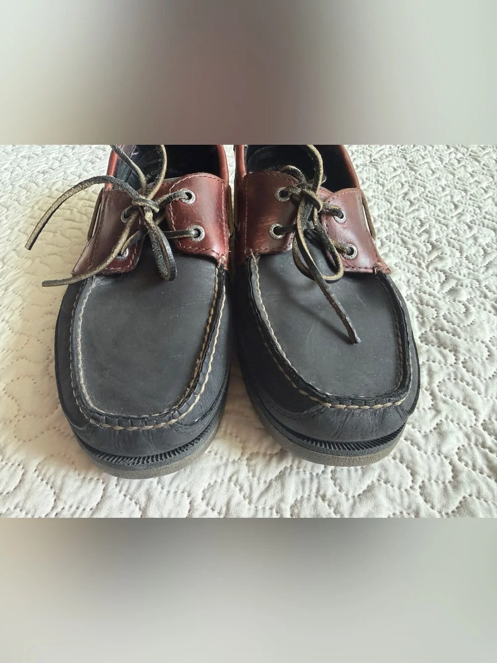 Sperry To-Sider Stingray Collection Men’s Black Brown Leather Boat Shoes Size 11
